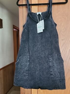 Black Mineral-Wash Romper Dress Looks Like Your Wearing A Tube Top Underneath It